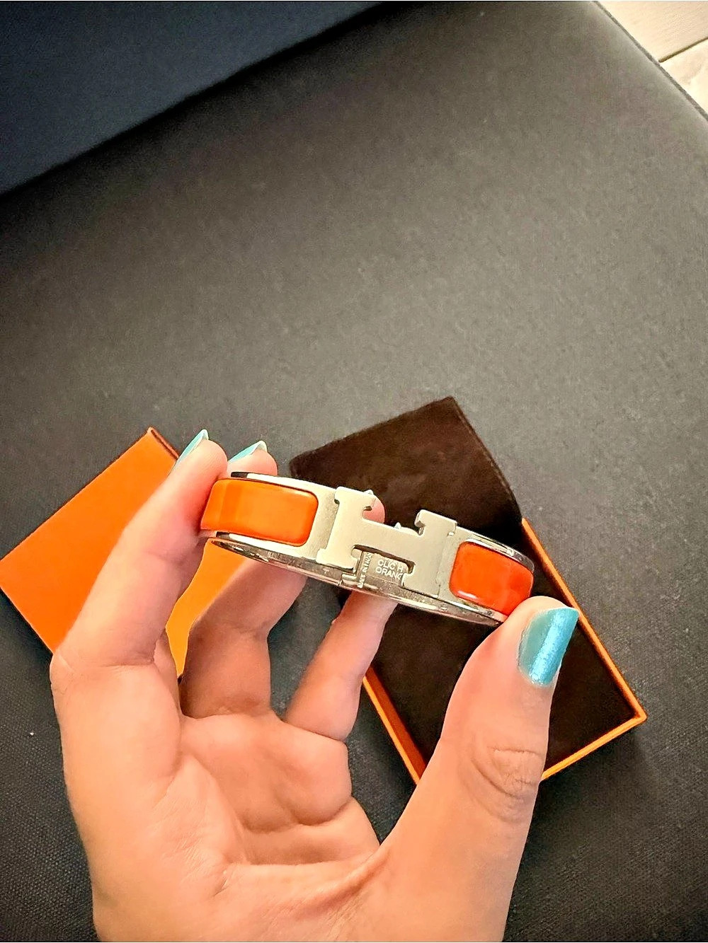 Hermès Clic H Bracelet PM Orange & Silver